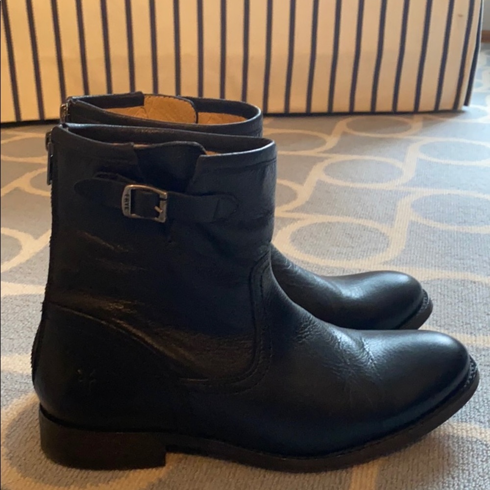 Frye Low Black Leather Boot (Moto Style)